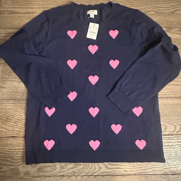 J. Crew Sweaters - J. Crew Navy Blue Sweater with Pink Heart Accents New-Cute!